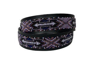 Beaded Belt - Lucky Barn Star Amethyst - Black Leather  display picture 3