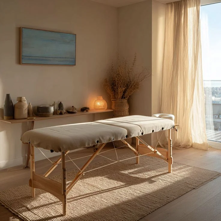 Gentle mobile massage session for women.