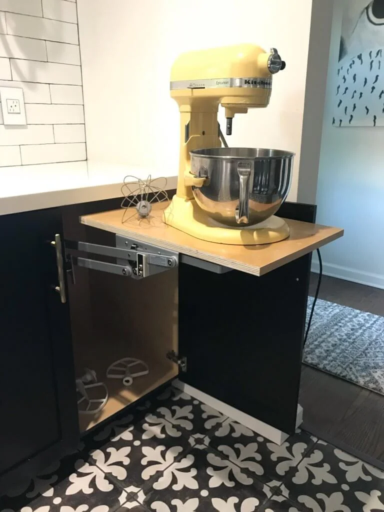 How to Avoid Losing Storage Space with Open Shelves-kathleen-jennison-stockton-interior-designer-mixer-pop-up-shelf