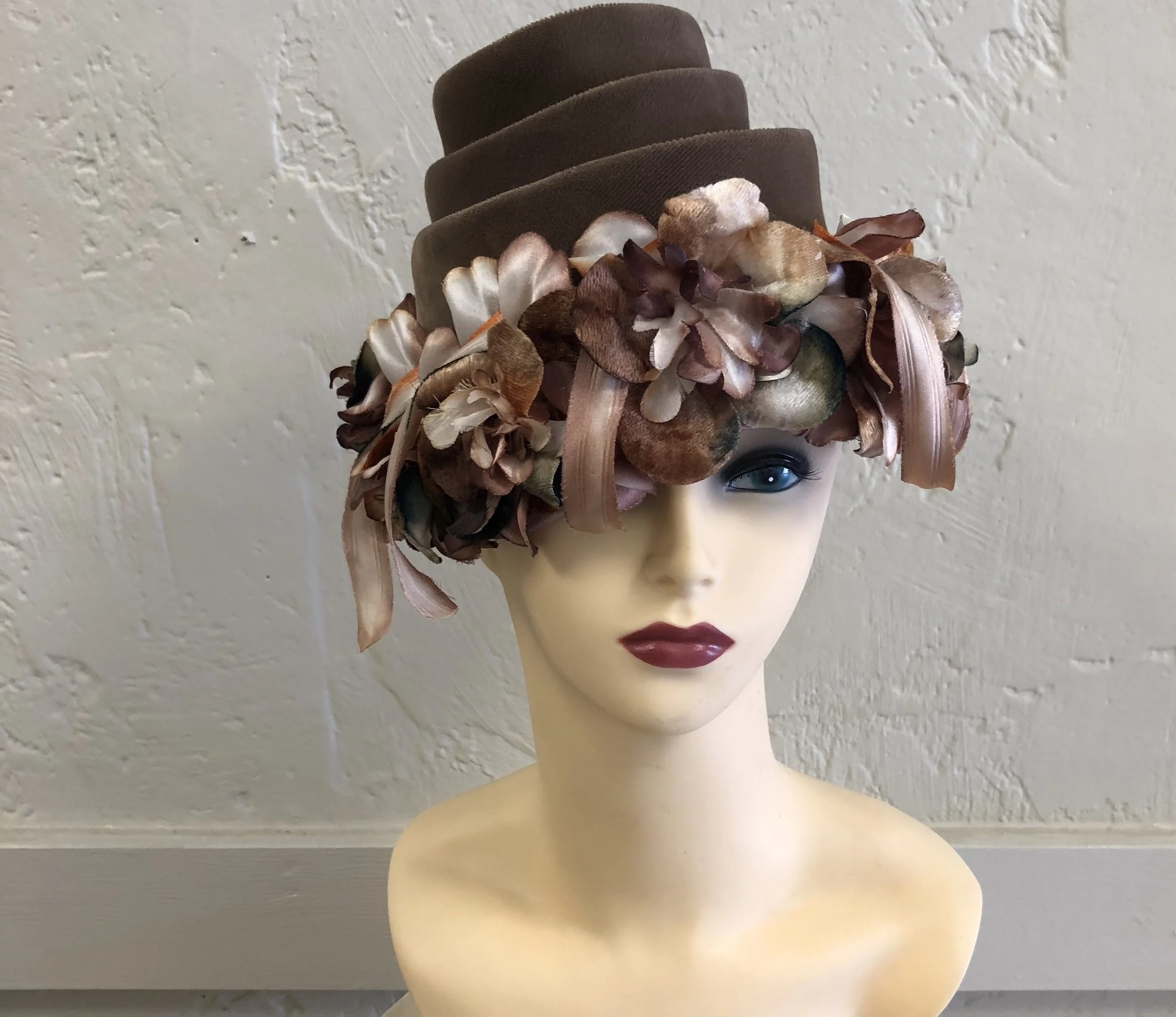 Taupe velvet with flowers