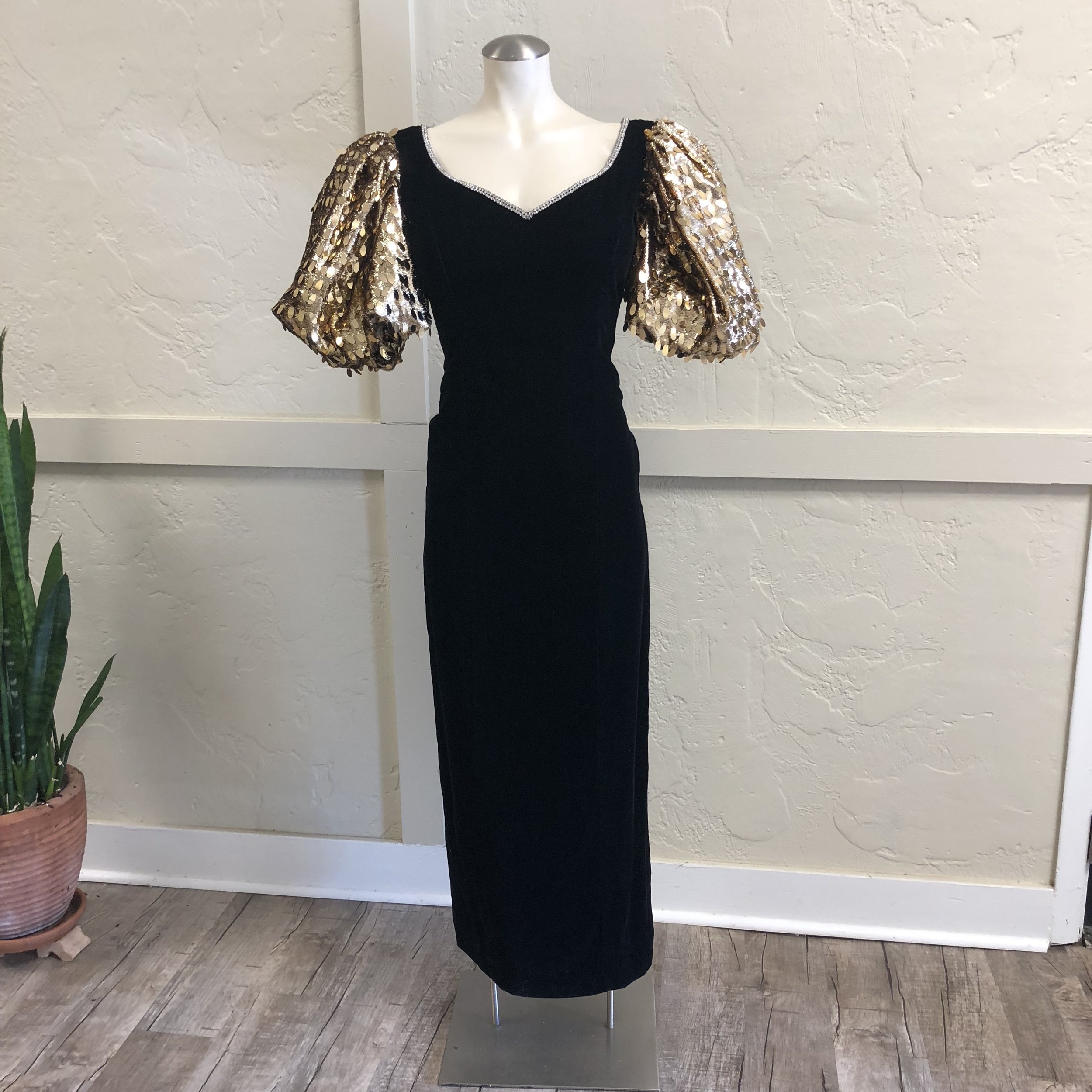 Vintage black velvet evening gown