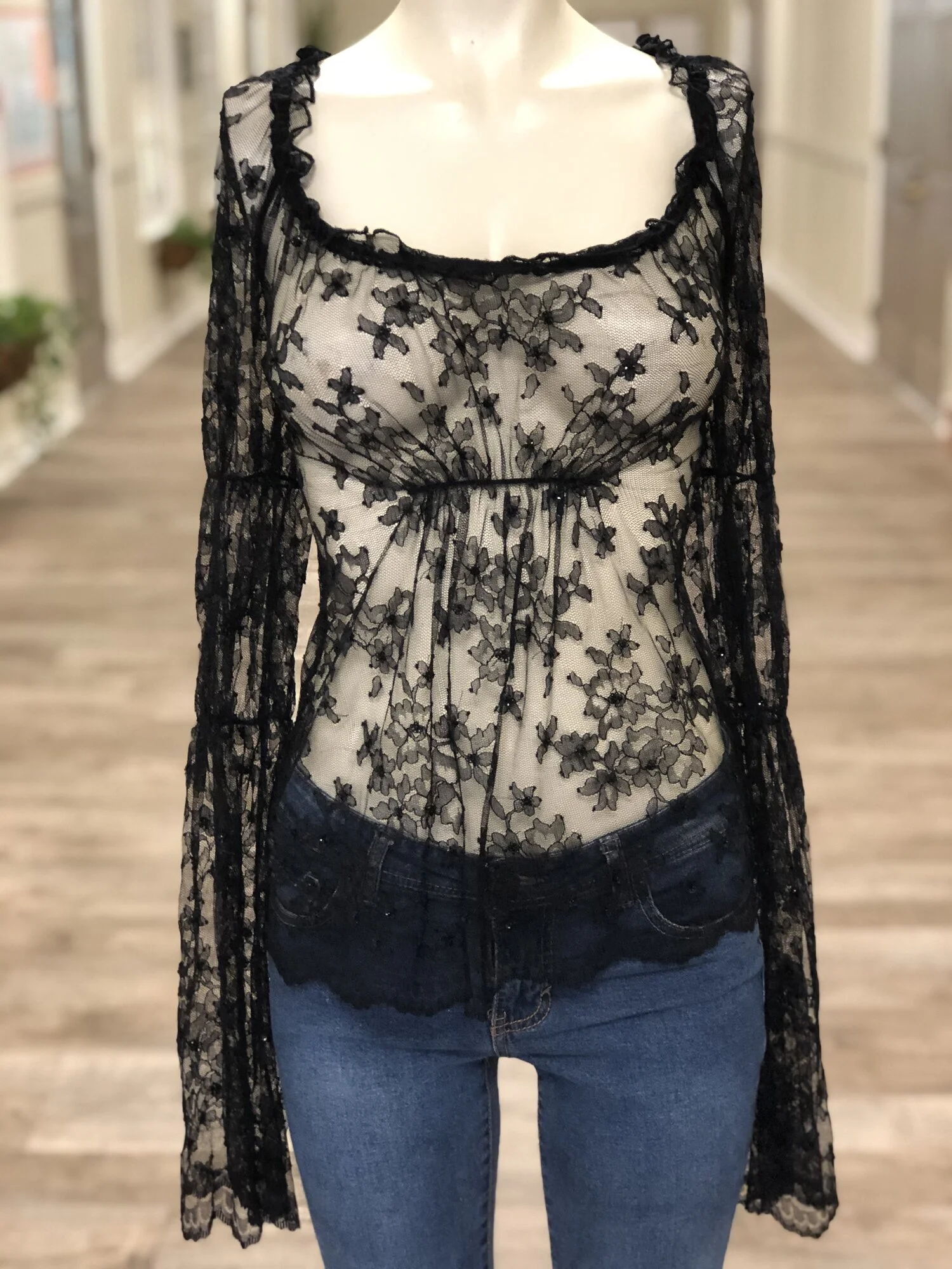 Black Lace Sheer Top