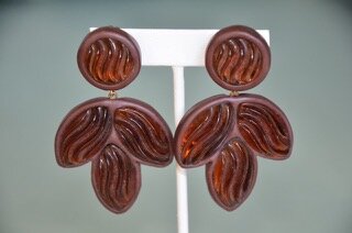Vintage Wood &amp; Acrylic Clip Earrings
