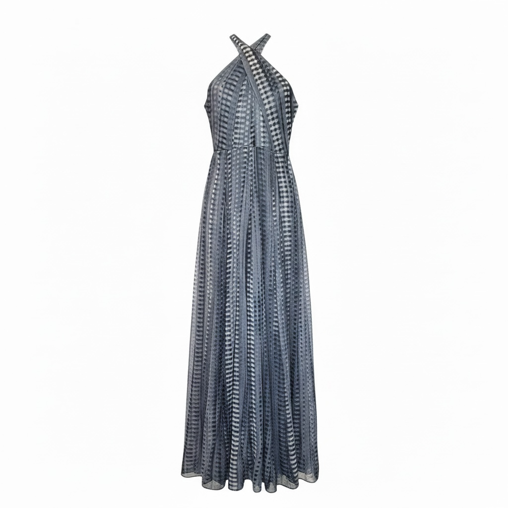 HALSTON HERITAGE Sleeveless Cross Neck Printed Gown