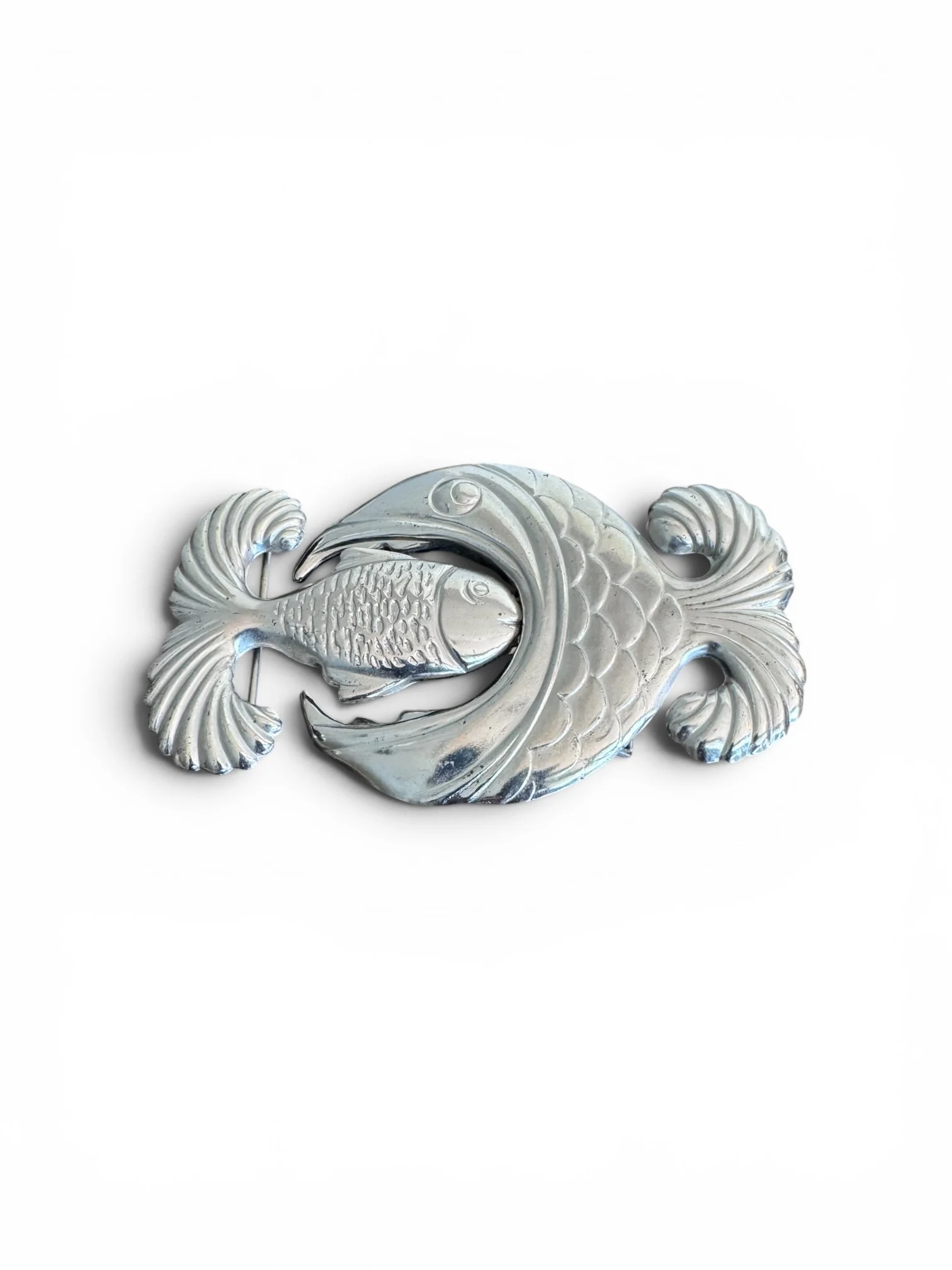 Silver Intertwined Fish Belt Buckle