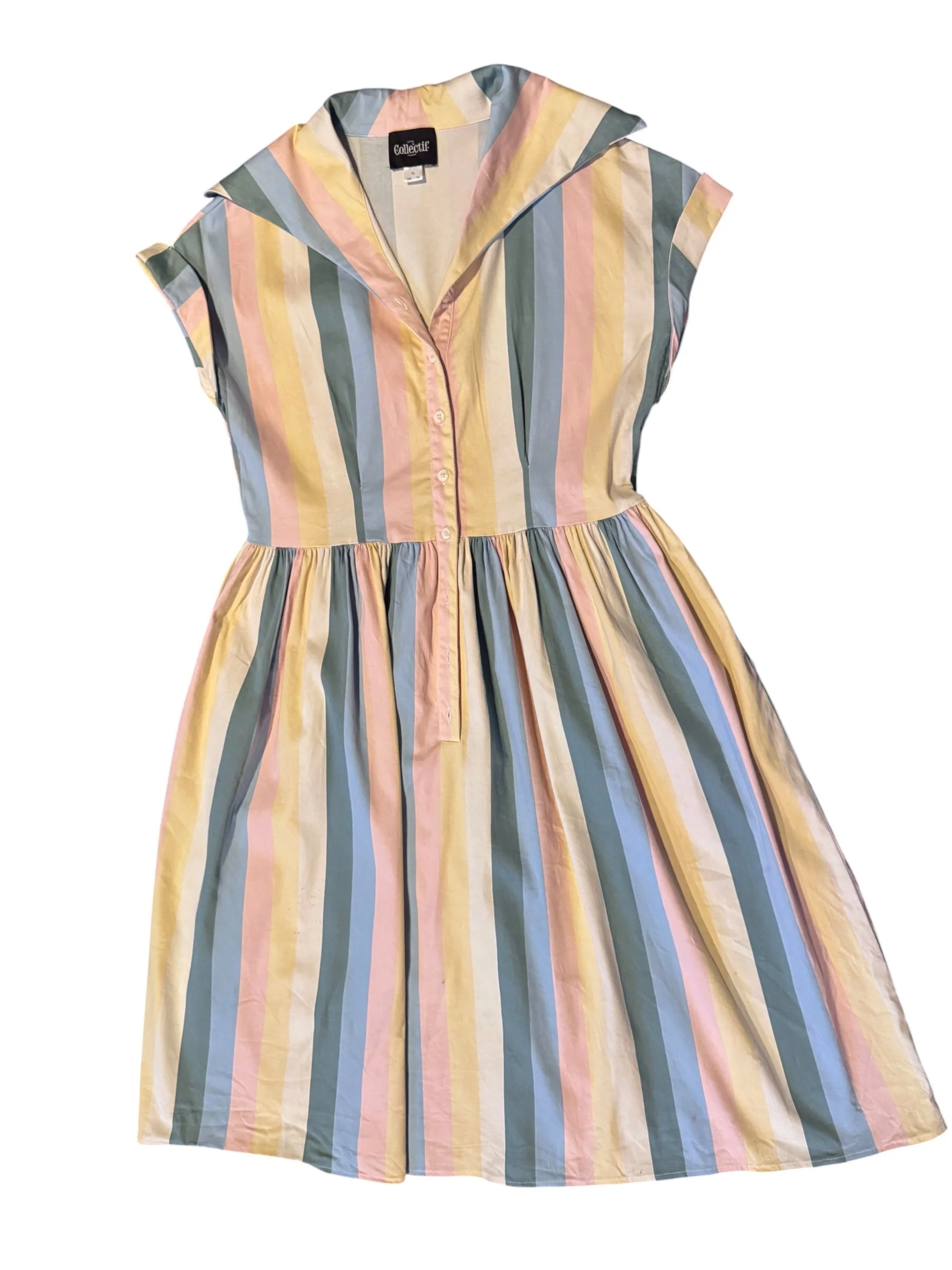 Vintage Collectif London Pastel Teacup Stripe Judy Swing Dress