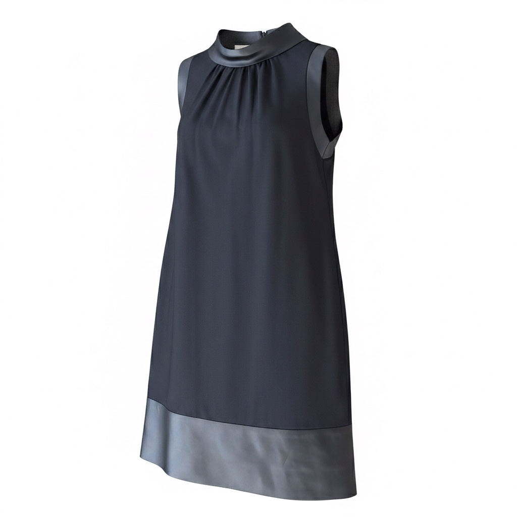 Vintage R&K Originals Mock Neck Satin Trim Sleeveless Little Black Dress
