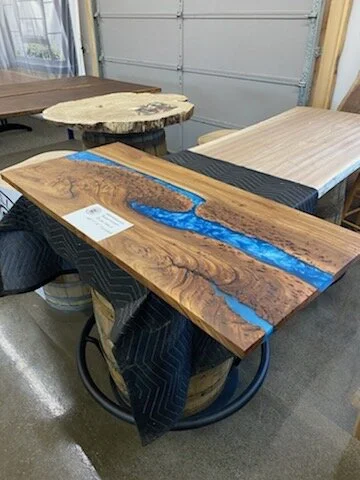 Black Locust  River Table with Custom Blue Epoxy