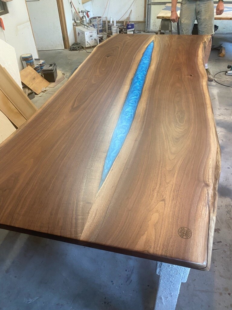 Walnut Table with Blue Epoxy River - Stunning look