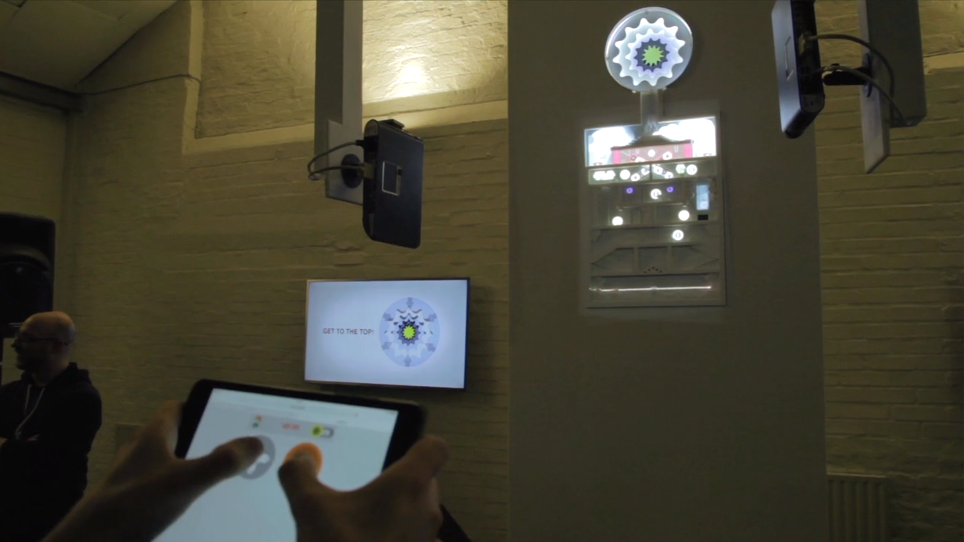  The game was made in Unity3d (c#) all the physical parts are controlled from an Arduino (c++) , the backend was done in Node and frontend using p5.js  2 optoma mini and MadMapper to map the projection 