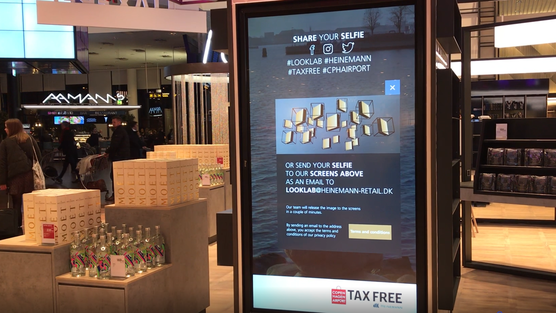 The 2 touchscreens can drive the content of the LED cubes attached to the ceiling .