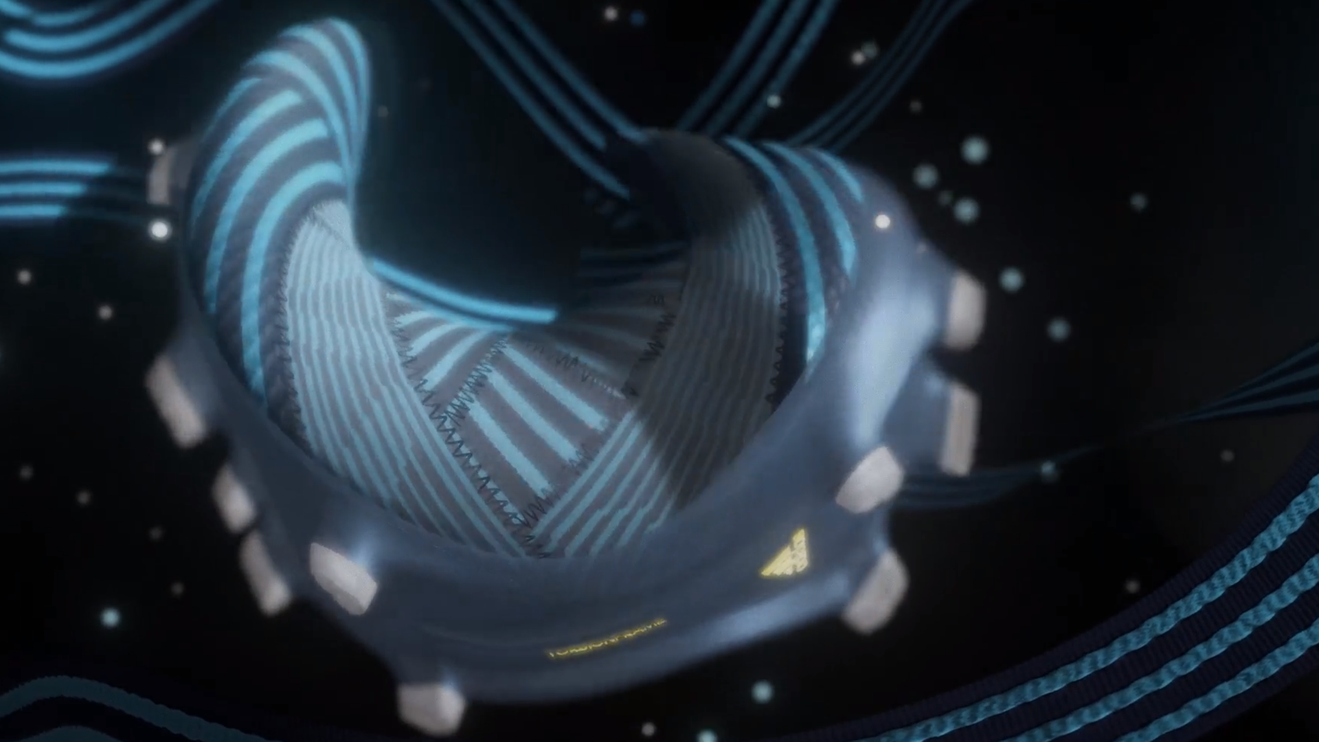  Really Nice reactive installation made for Adidas at  Inition  where the audience could bend a shoes and create some generative visuals and audio 