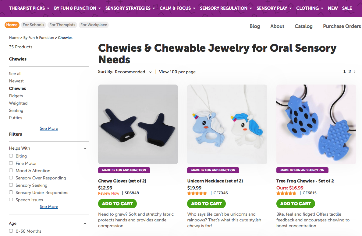 Fun and Function sells hundreds of products for kids with special needs to help address behavioral and sensory issues.