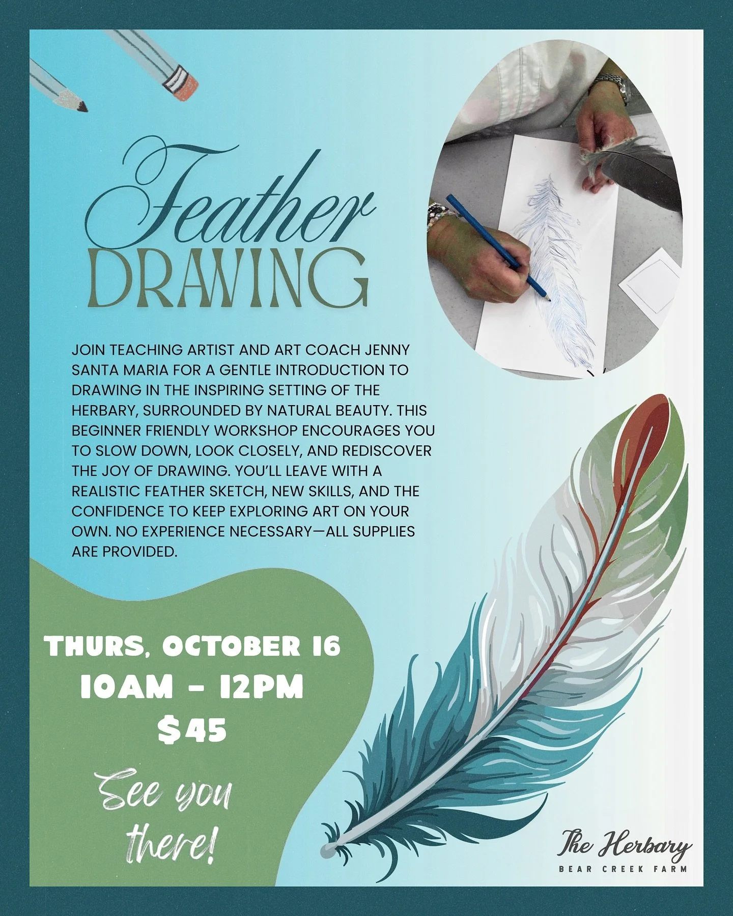Join us and @jen_santamaria on October 16th for a feather drawing workshop. A beginner friendly class that encourages you to slow down, look closely, and rediscover the joy of drawing. 🪶 Tickets can be found in the link in our bio!