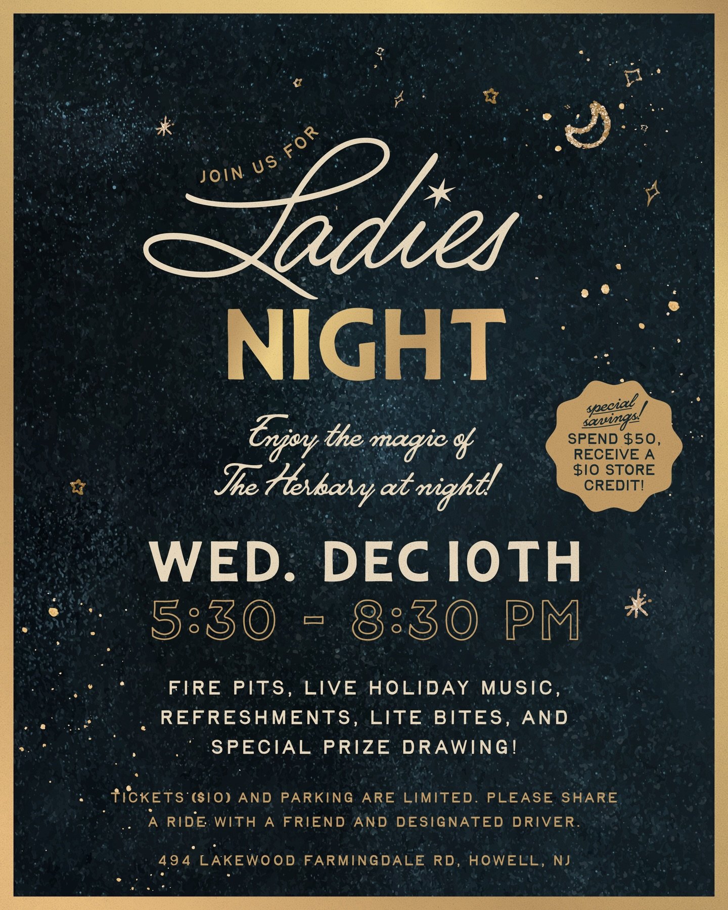 THIS WEEK! Get your tickets today for ladies night. Enjoy the magic of The Herbary at night and special savings! Link for tickets is in our bio and on our website 🌙✨