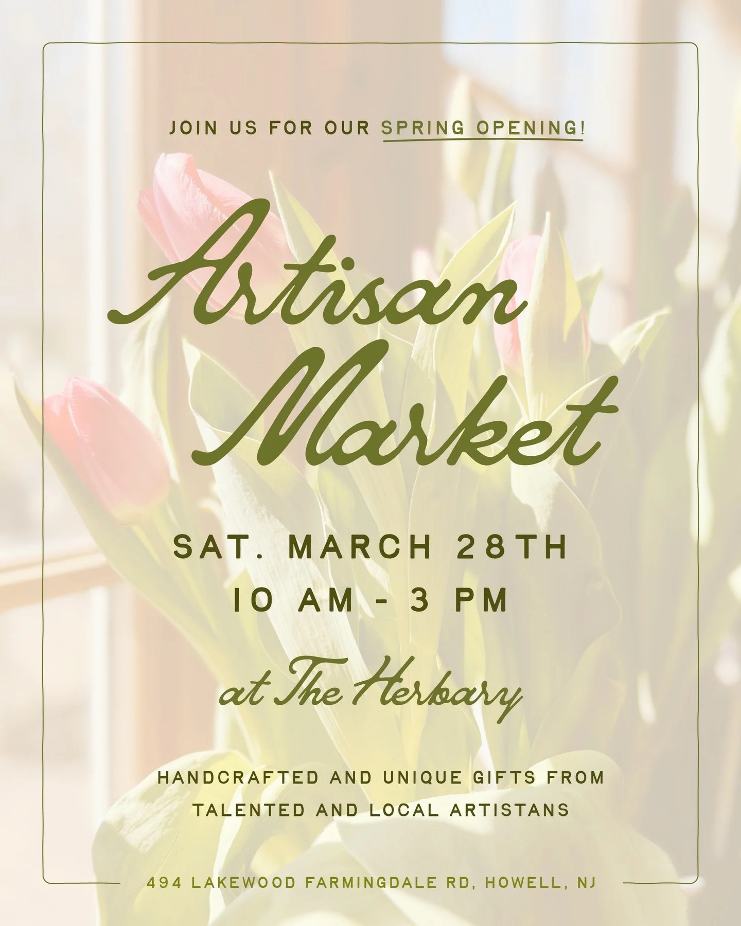 Spring is in the air! Join us for our spring opening and artisan market on Saturday, March 28th! We can&rsquo;t wait to see you 🌷