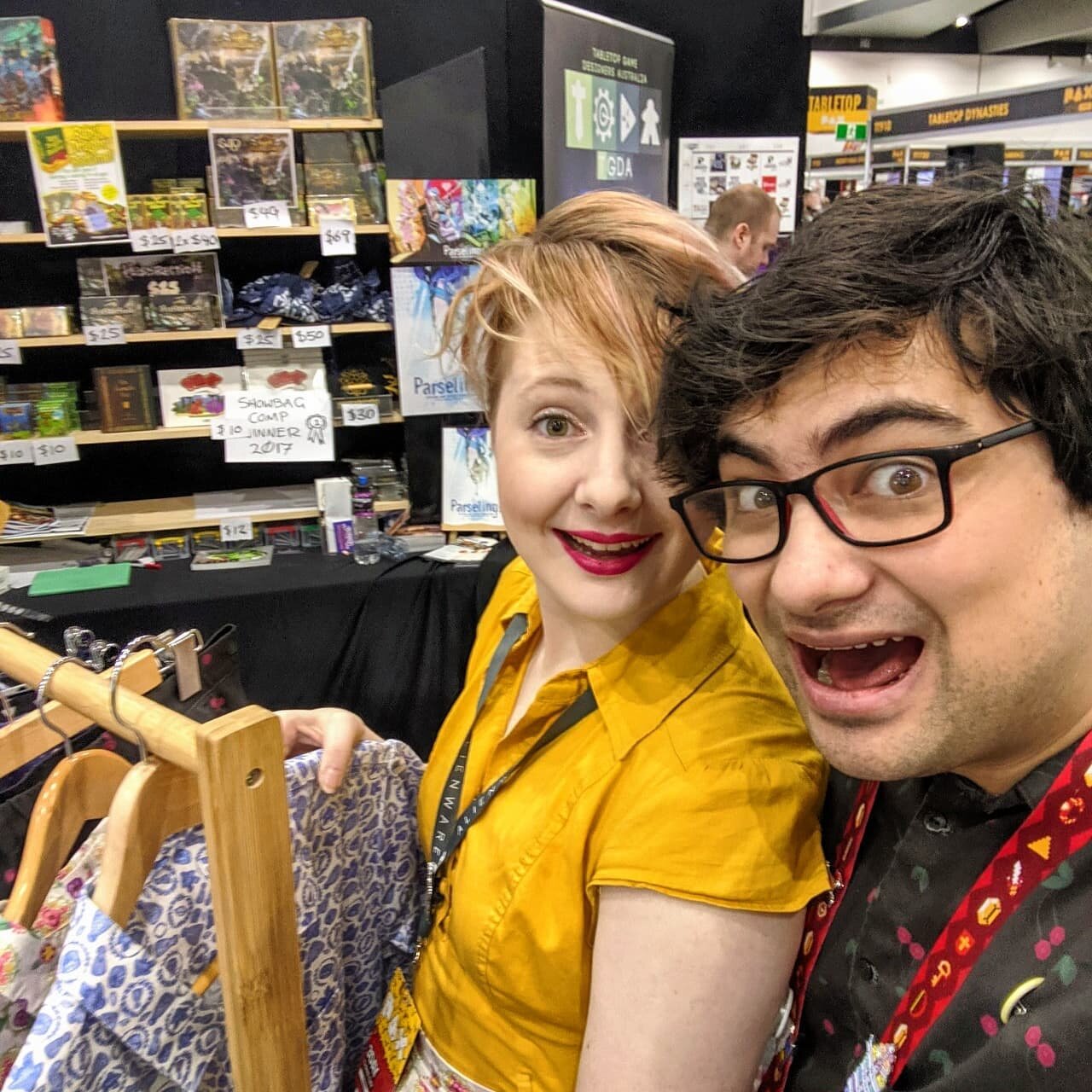 Remembering the last #PAXAus we could be at in person 🥰⠀
⠀
PAX Aus Online is currently on, but there's nothing quite like showing off our clothes at a booth &amp; being surrounded by other geeks like you (oh memories)! Sooooooooooon 💛🍒⠀
⠀
#campPAX