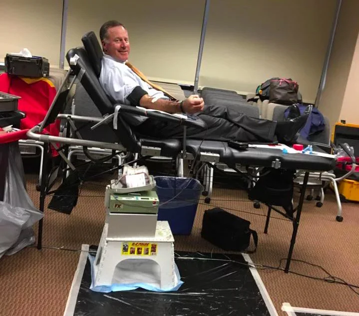 Allen is all smiles as he gives blood!