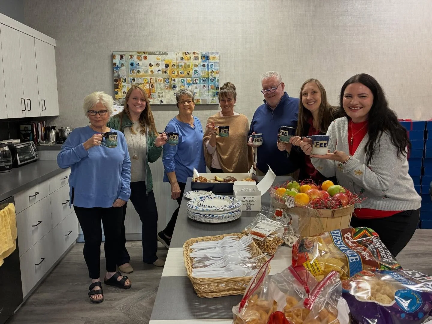 Turns out Tuesday was National Pastry Day, which feels like a pretty funny thing to celebrate, but we ran with it. We grabbed pastries from our client, @parisbaguettewichita and passed out our new Fee coffee mugs made by Disability Supports of the Gr