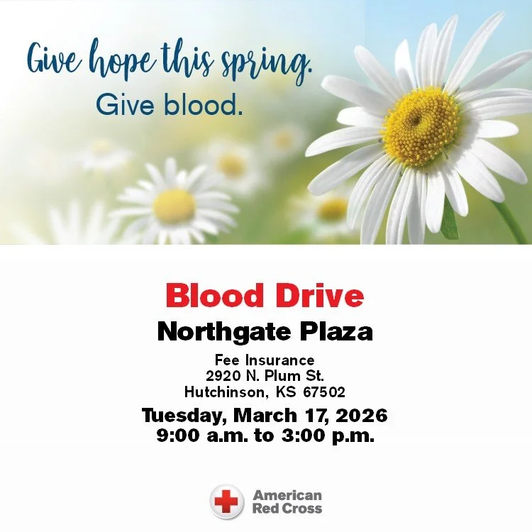 Spring is a great time to give back to our community, and one simple way to do that is by donating blood.
We are hosting an American Red Cross Blood Drive at our Hutchinson office and would love to see our friends, clients, and neighbors participate.