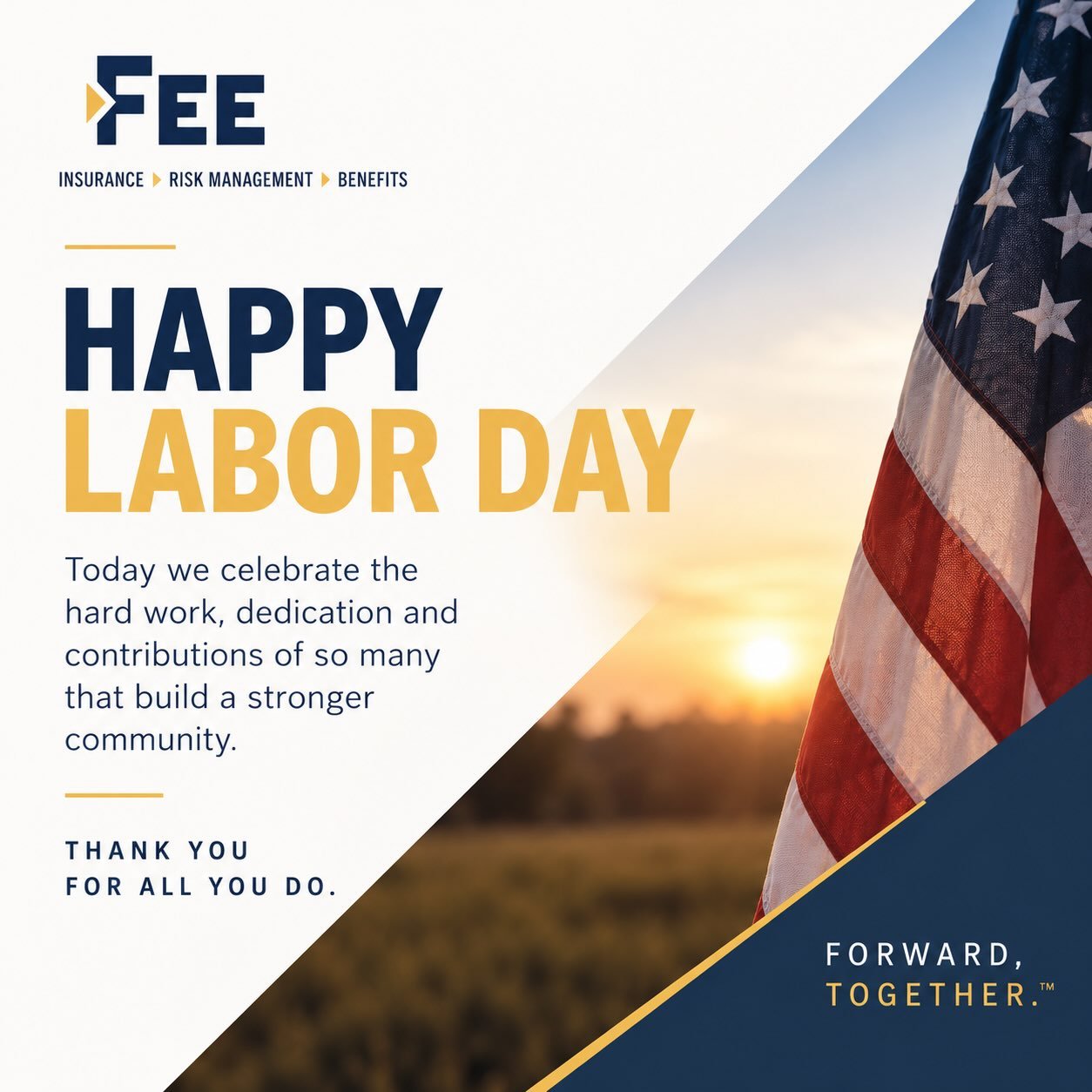 Happy Labor Day!
 
Today, we&rsquo;re especially grateful for the people behind Fee Insurance Group. Across each of our offices, our team shows up every day for our clients, our communities and one another.
 
We appreciate the hard work, dedication a
