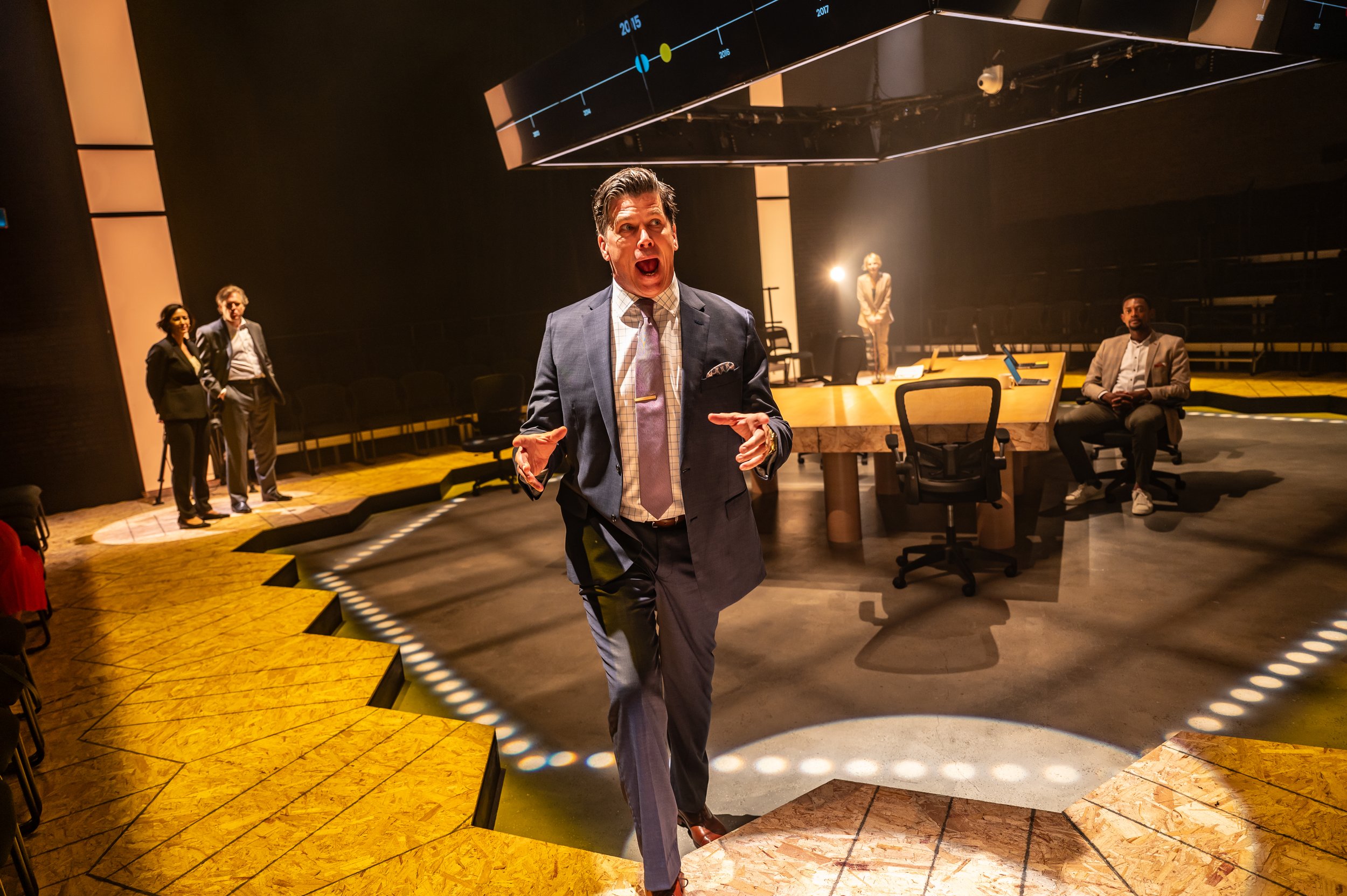 Mike Shara centre; Tara Nicodemo and Ben Carlson on the left, Philippa Domville (standing) and Christopher Allen sitting on left