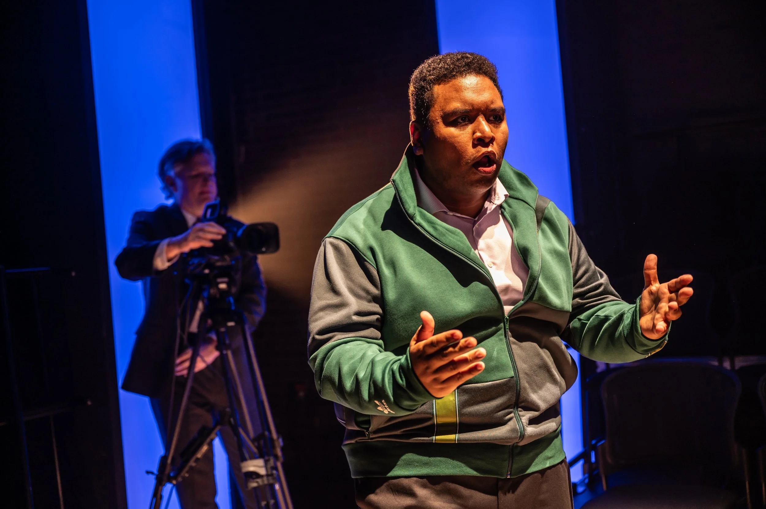 Peter Fernandes as Tree, Ben Carlson in background