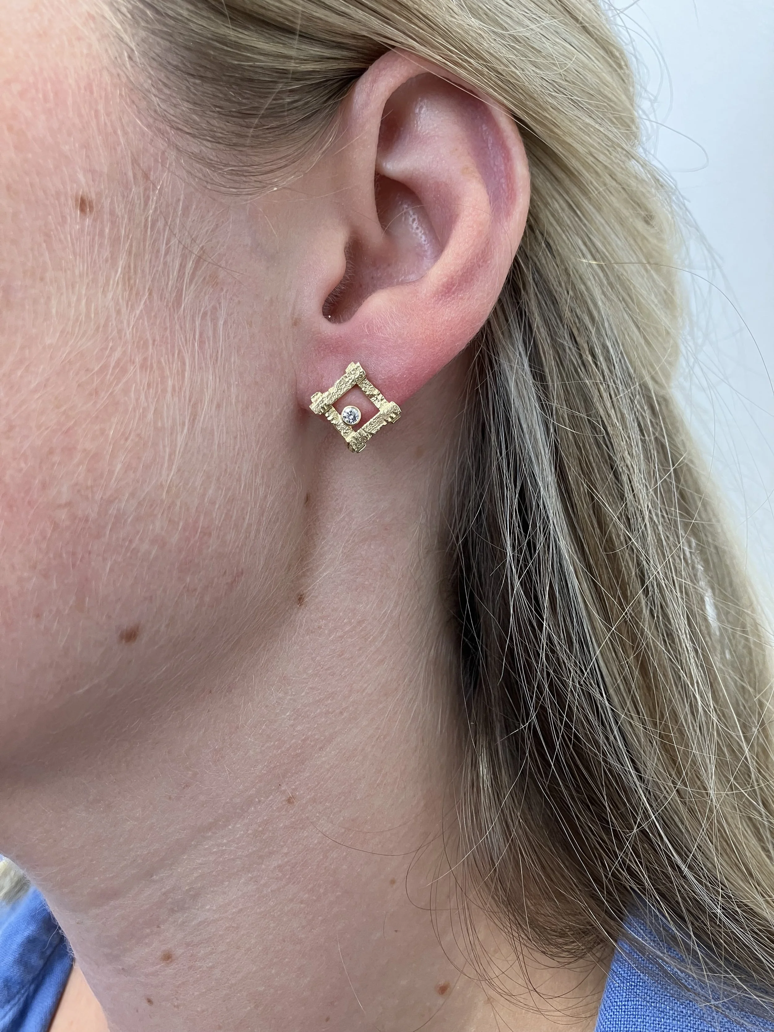 Cribstone Box Earrings - Large with Diamonds
