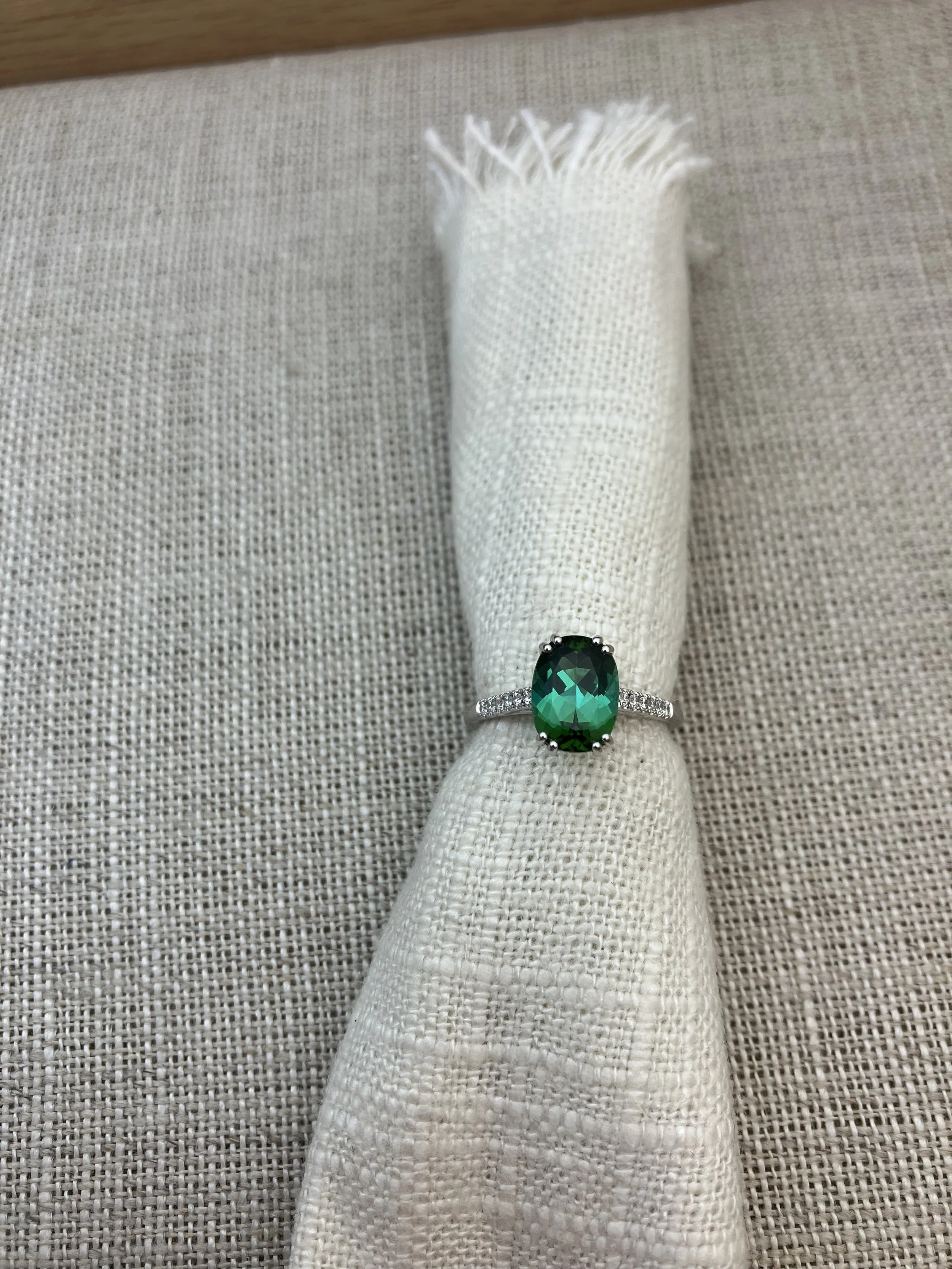 Blue Green Tourmaline and Diamond Ring