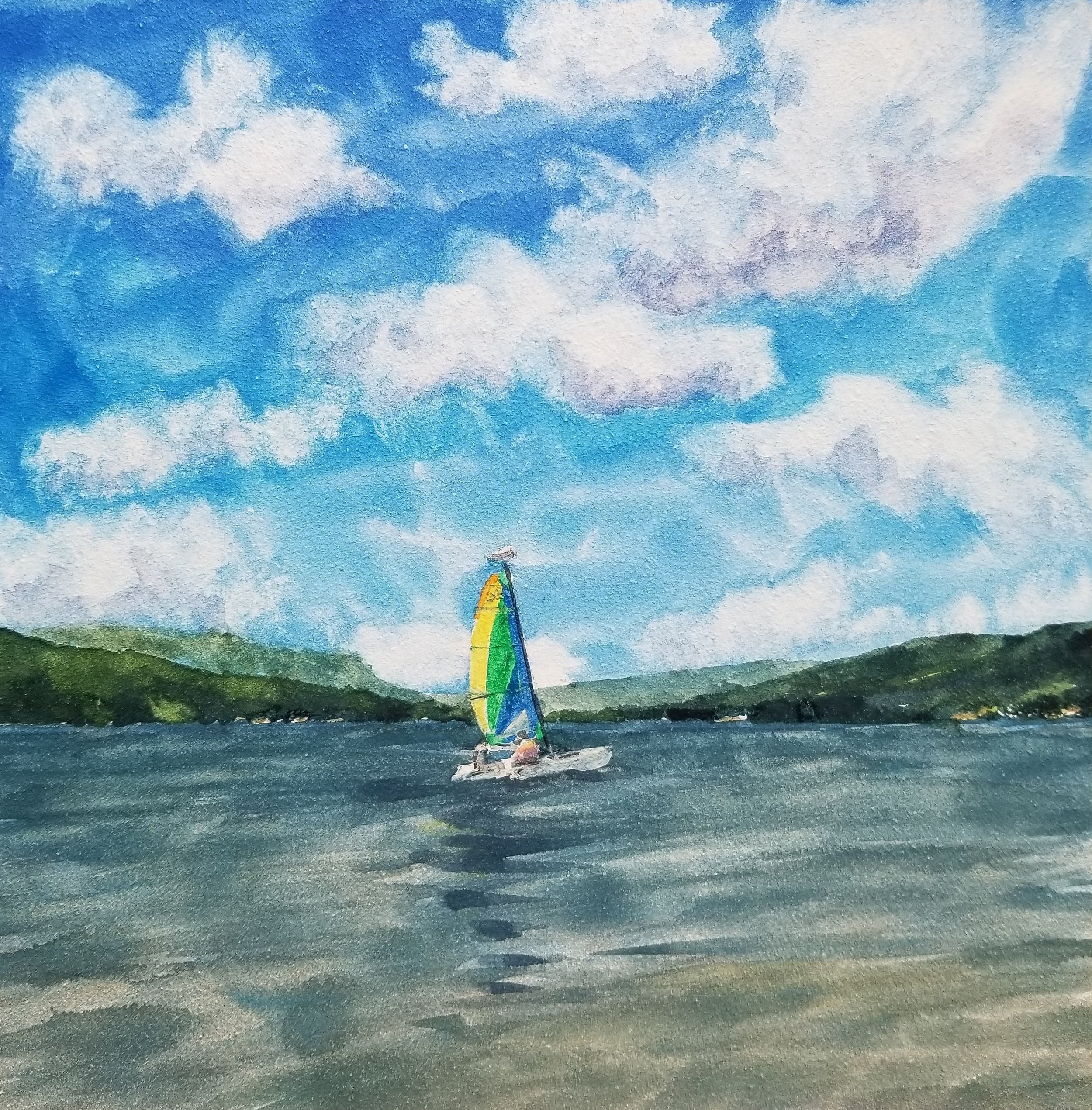 "Catamaran on Keuka" - Watercolor 6" x 6"