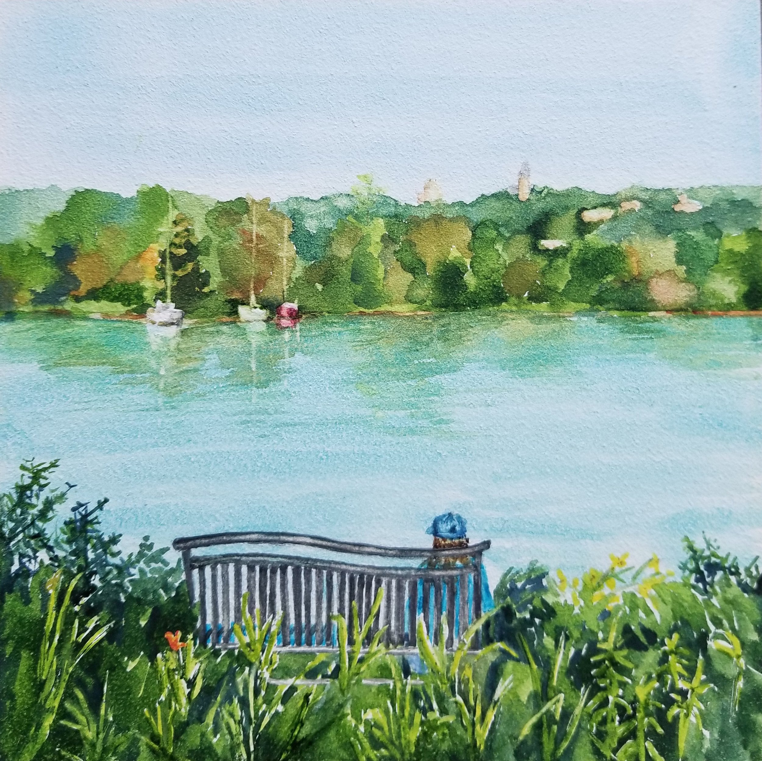 "Alicia's Heart, Cayuga Lake" - Watercolor 6" x 6"