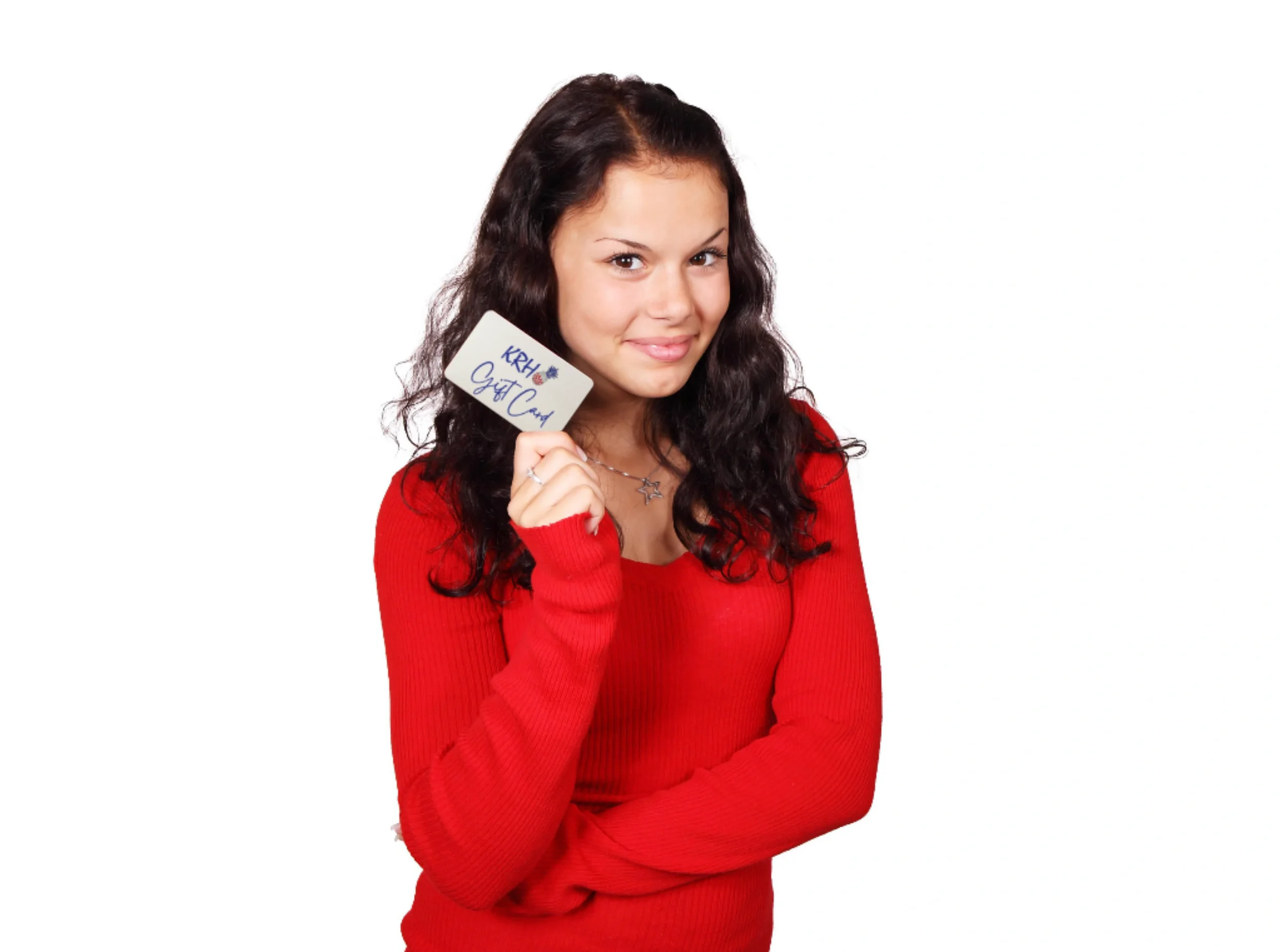 woman holding krh gift card.webp
