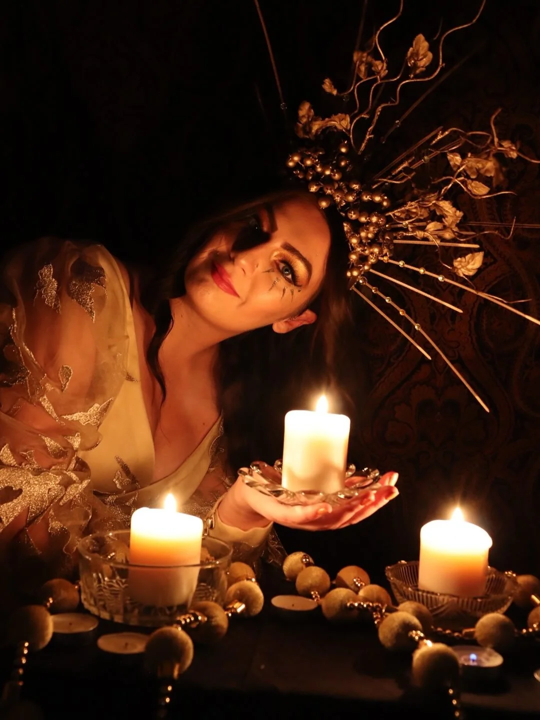 Haven&rsquo;t shared enough from this golden goddess inspired portrait shoot!
#selfportrait #photography #costumedesign #makeupartist 
👗Costume design: me 
👑Styling: me 
💄Makeup artist: still me 
🕯️Set dec: me
📸Photos: also me