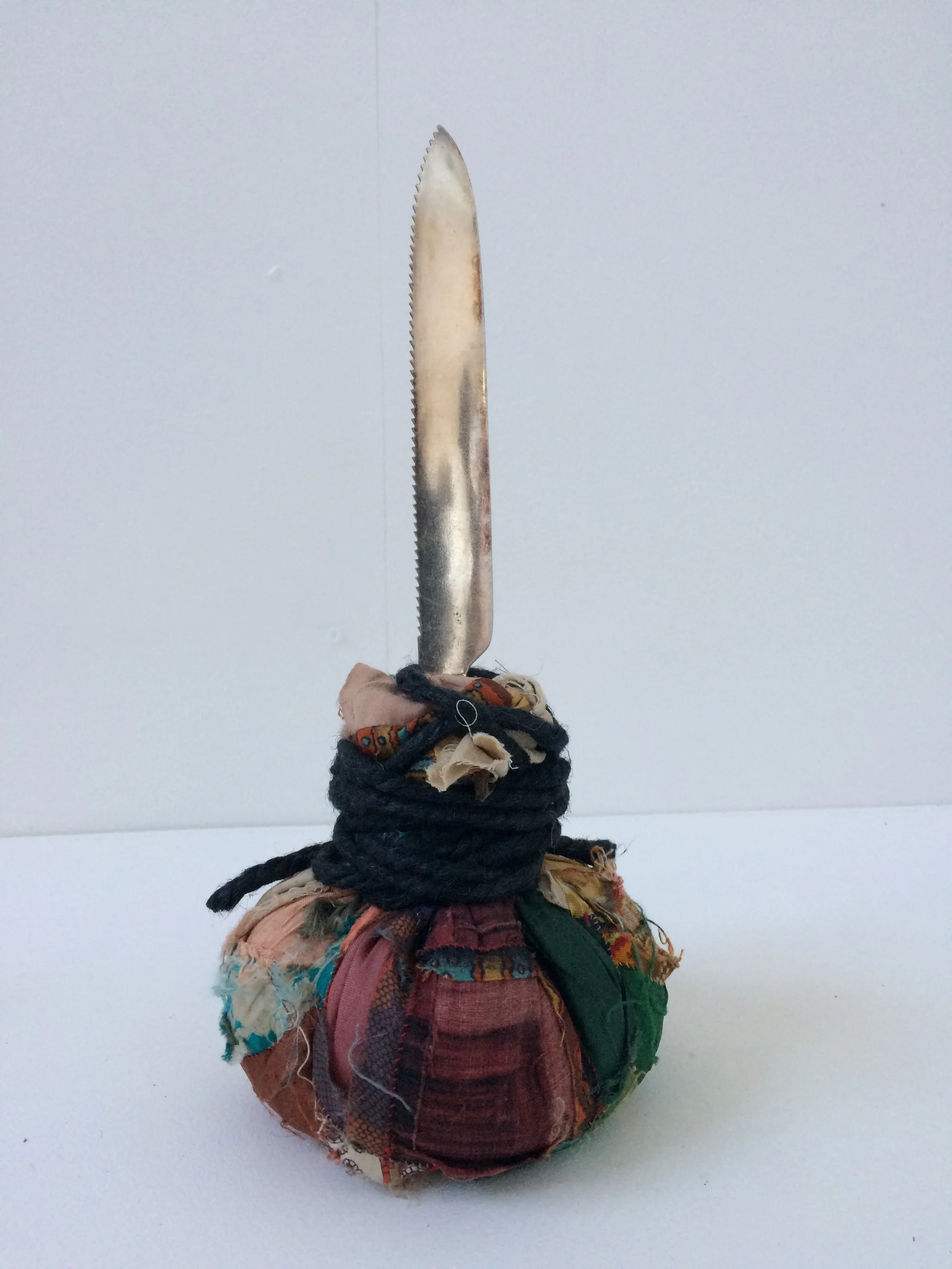 Table Manners, 2018 cloth, rice, rope, knife h29cm