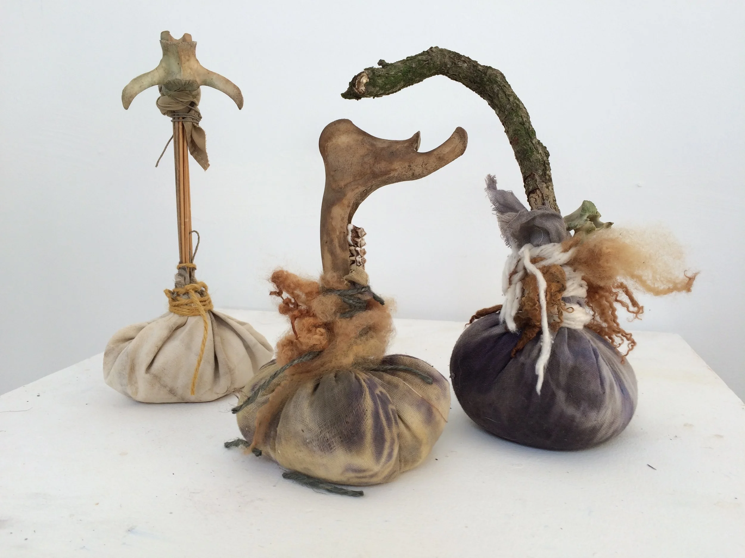 Band of Angels, 2017 rice, cloth, bones, wool, wood, string h28cm