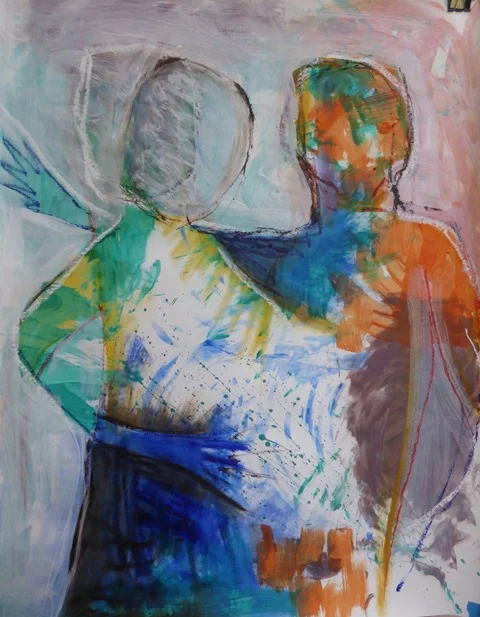 Ancestors 4 , 2016 acrylic and oil stick on paper 100x68cm
