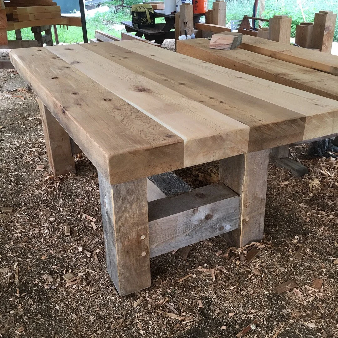  The table is unfinished Western Red Cedar. 