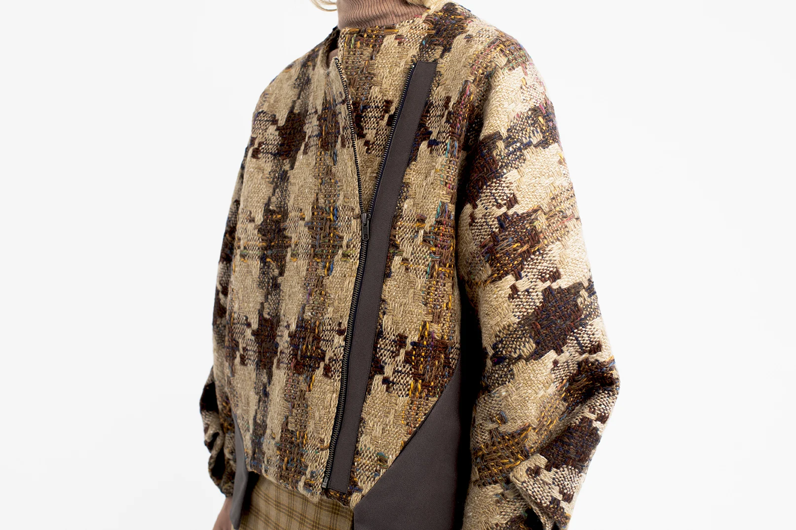 3 Heavy wool Bomber Coat - Donegal tweed - laser cut artwork - Irish made.jpg