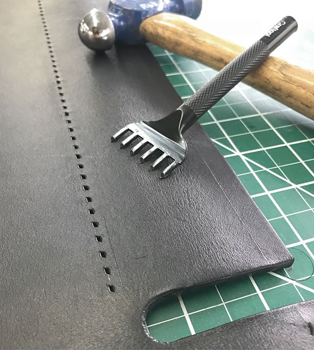 Some work in progress shots of the leather for sling chairs