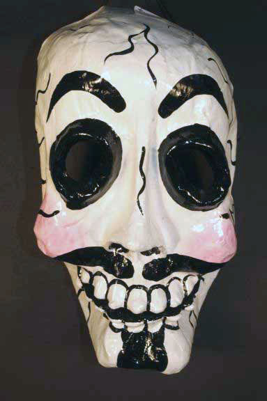 Paper mache skull mask, view 1