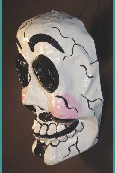 Paper mache skull mask, view 3