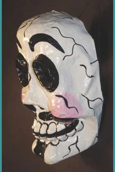 Paper mache skull mask, view 3