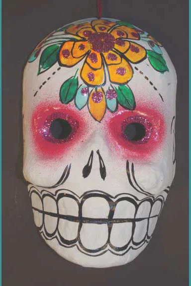 Paper mache skull mask, view 2