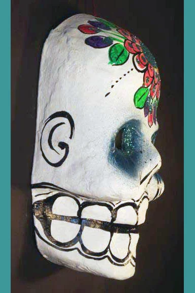 Paper mache skull mask, view 3
