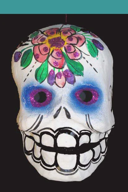 Paper mache skull mask, view 1