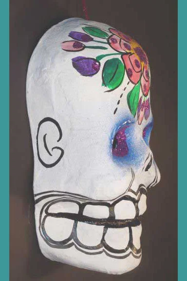 Paper mache skull mask, view 3