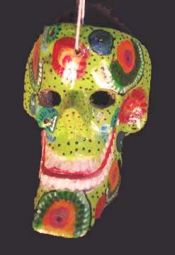 Mini wooden skull mask, view 1