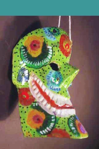Mini wooden skull mask, view 2