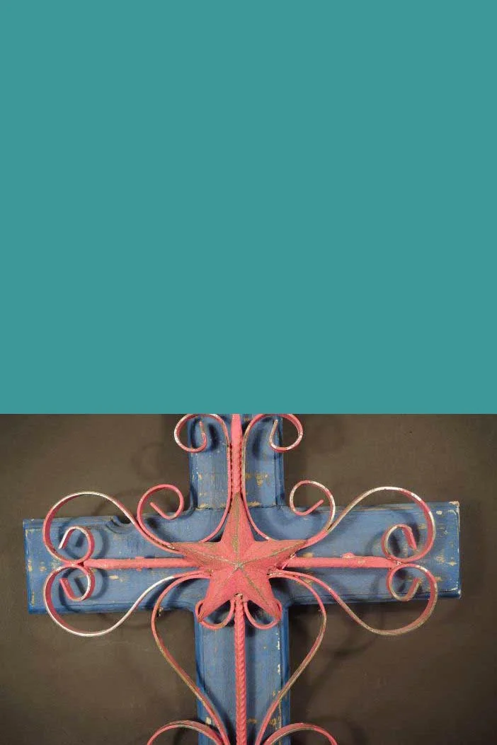 Painted wood and wrought iron cross, View 3