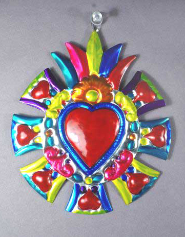 Pair of painted tin hearts, view 2